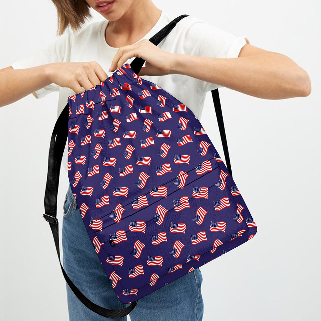 4th of July American Flag Pattern Print Drawstring Backpack