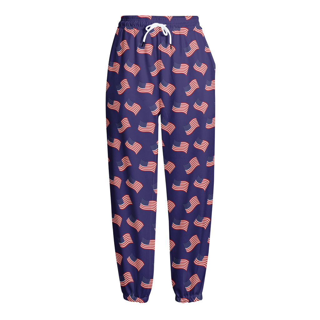 4th of July American Flag Pattern Print Fleece Lined Knit Pants