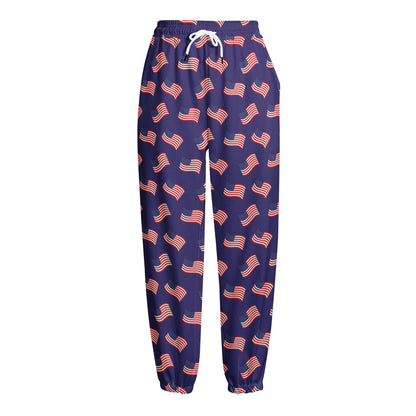 4th of July American Flag Pattern Print Fleece Lined Knit Pants