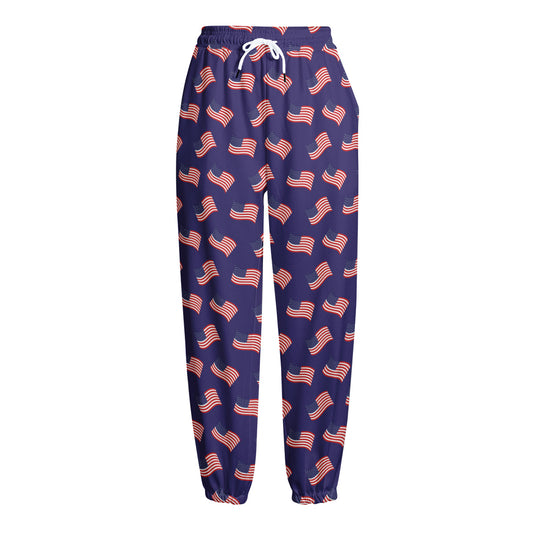 4th of July American Flag Pattern Print Fleece Lined Knit Pants