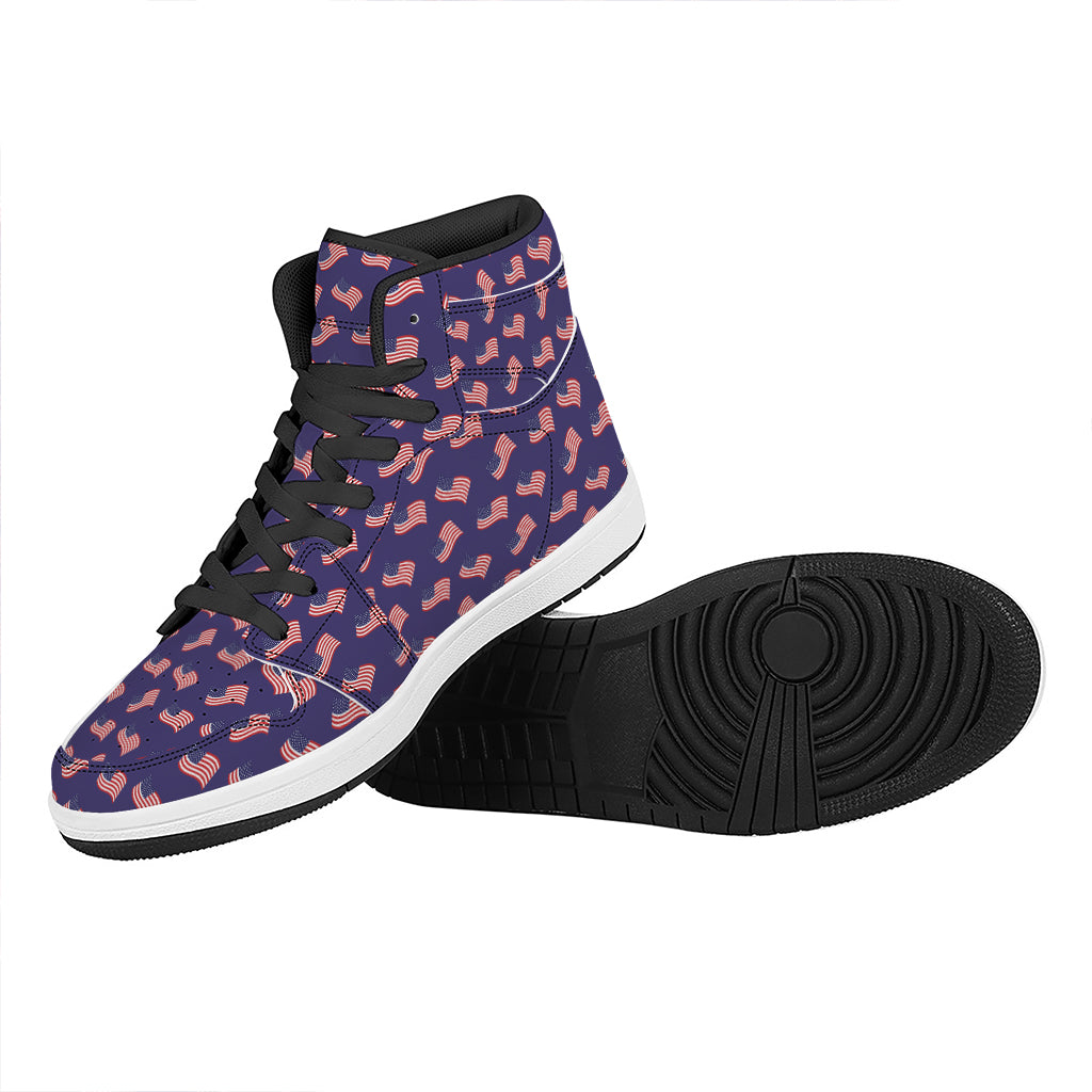 4th of July American Flag Pattern Print High Top Leather Sneakers