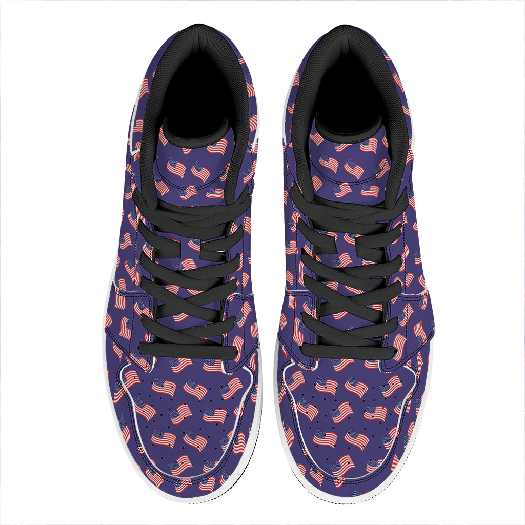 4th of July American Flag Pattern Print High Top Leather Sneakers