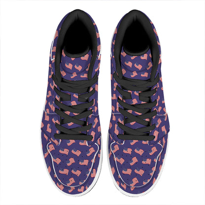 4th of July American Flag Pattern Print High Top Leather Sneakers