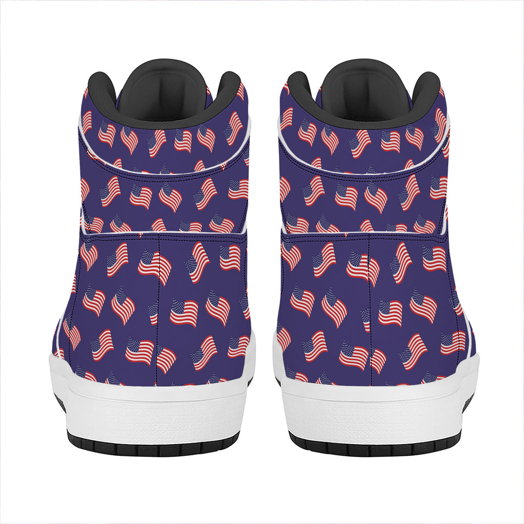 4th of July American Flag Pattern Print High Top Leather Sneakers