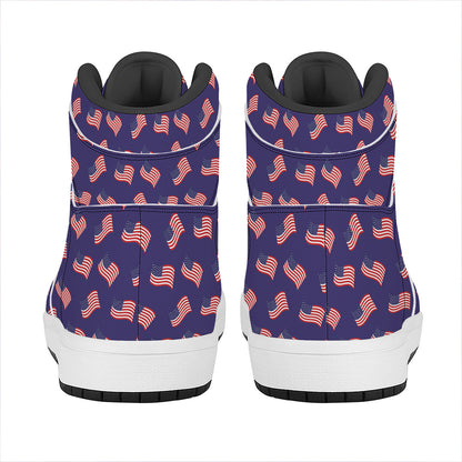 4th of July American Flag Pattern Print High Top Leather Sneakers