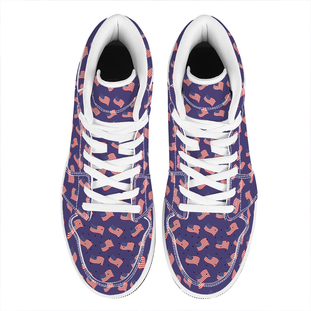 4th of July American Flag Pattern Print High Top Leather Sneakers