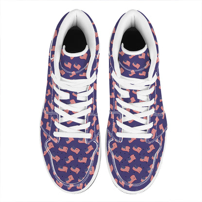 4th of July American Flag Pattern Print High Top Leather Sneakers