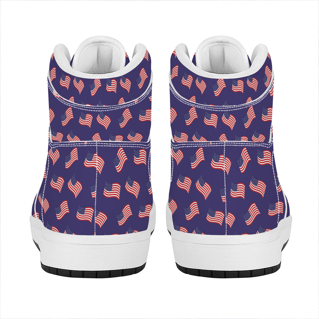 4th of July American Flag Pattern Print High Top Leather Sneakers