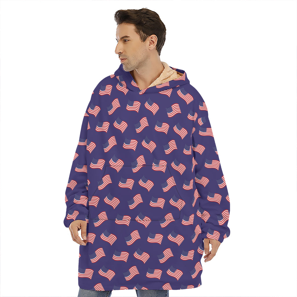 4th of July American Flag Pattern Print Hoodie Blanket