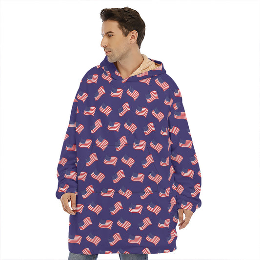 4th of July American Flag Pattern Print Hoodie Blanket