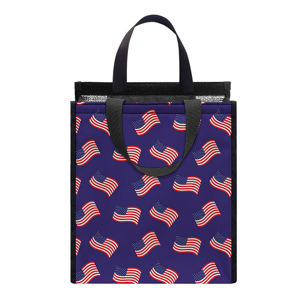 4th of July American Flag Pattern Print Insulated Lunch Tote