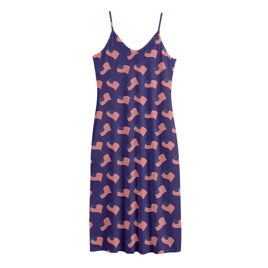 4th of July American Flag Pattern Print Jersey Midi Cami Dress