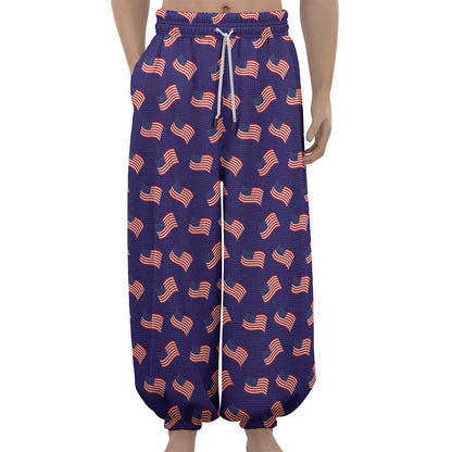 4th of July American Flag Pattern Print Lantern Pants
