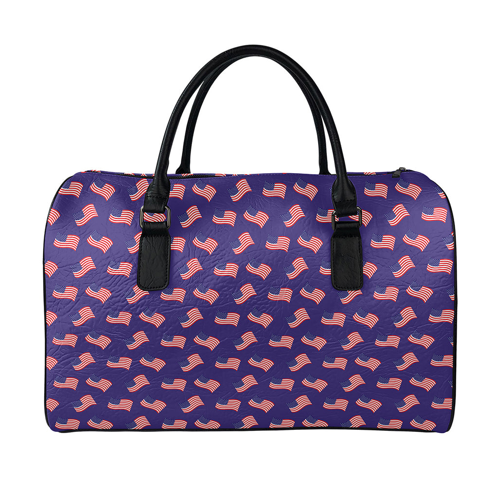4th of July American Flag Pattern Print Leather Duffle Bag