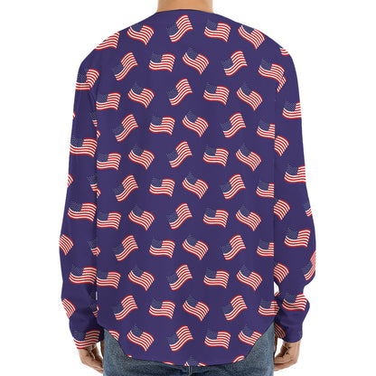 4th of July American Flag Pattern Print Long Sleeve Baseball Jersey
