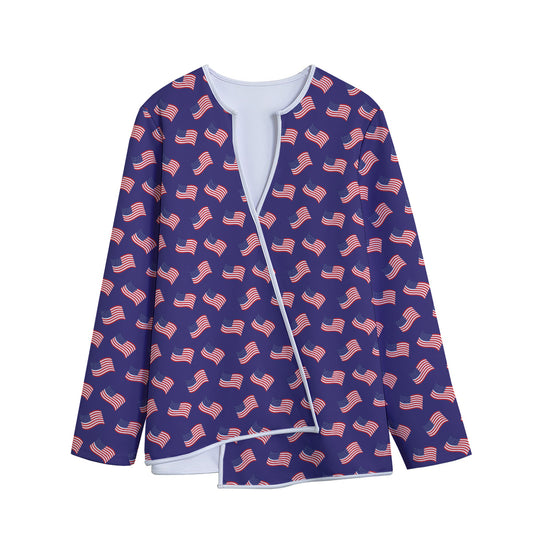 4th of July American Flag Pattern Print Long Sleeve Short Coat