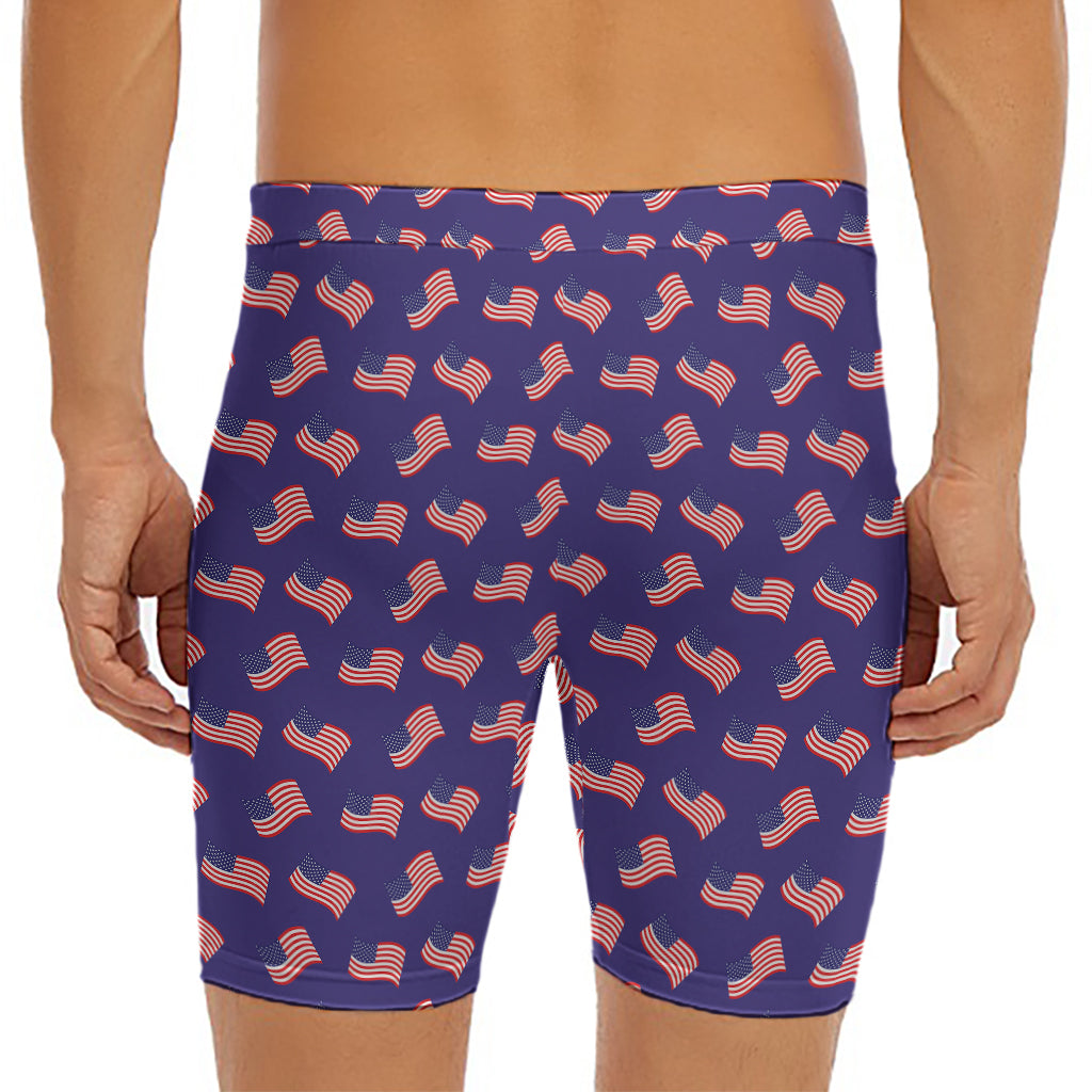 4th of July American Flag Pattern Print Men's Long Boxer Briefs