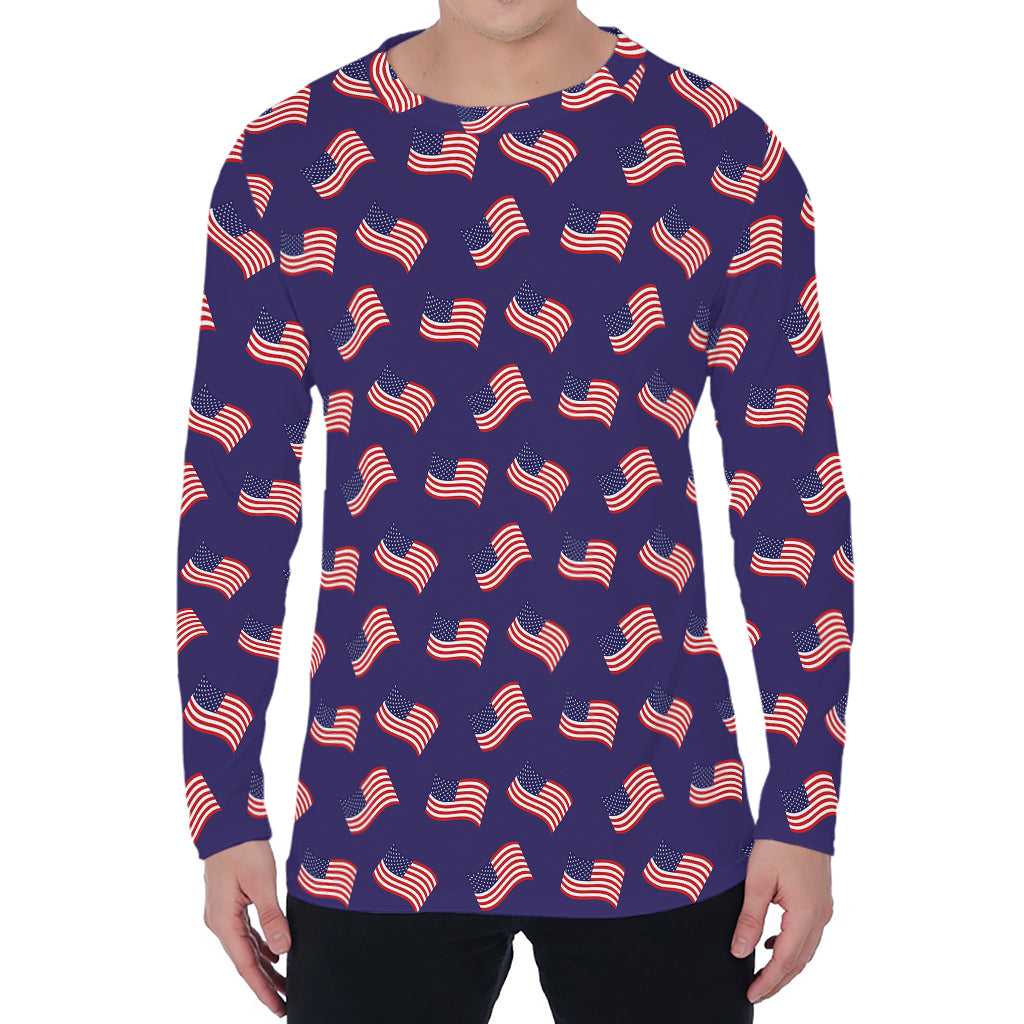 4th of July American Flag Pattern Print Men's Long Sleeve T-Shirt