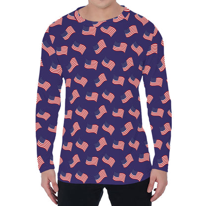 4th of July American Flag Pattern Print Men's Long Sleeve T-Shirt