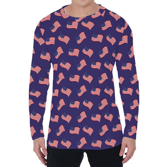 4th of July American Flag Pattern Print Men's Long Sleeve T-Shirt