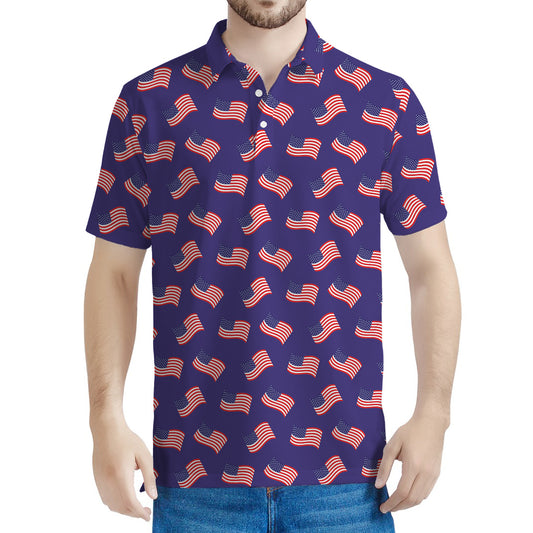 4th of July American Flag Pattern Print Men's Polo Shirt