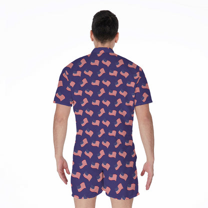 4th of July American Flag Pattern Print Men's Rompers
