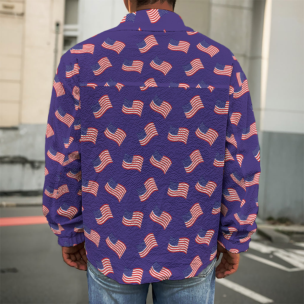 4th of July American Flag Pattern Print Men's Shirt Jacket