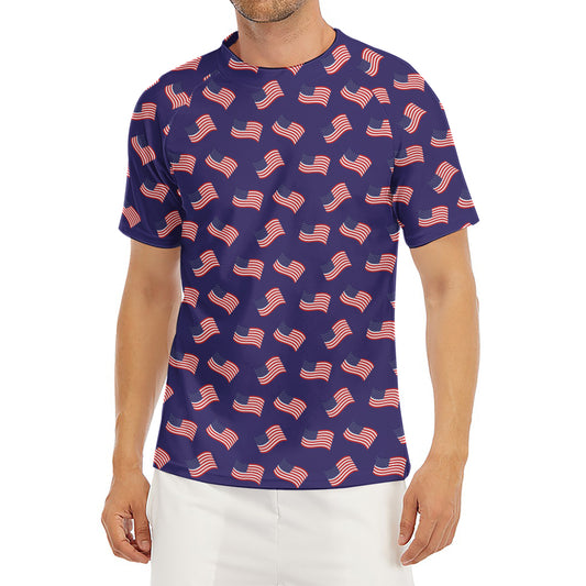 4th of July American Flag Pattern Print Men's Short Sleeve Rash Guard
