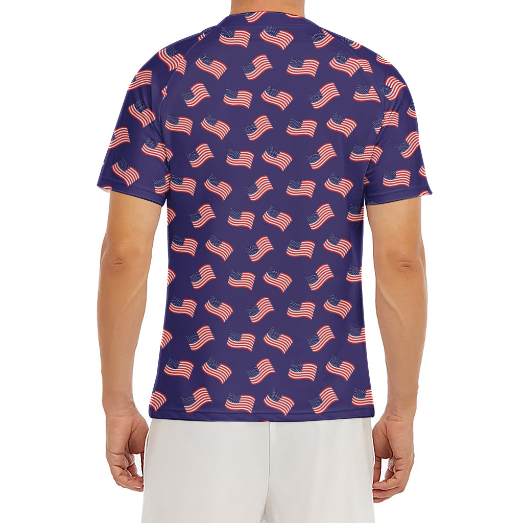 4th of July American Flag Pattern Print Men's Short Sleeve Rash Guard