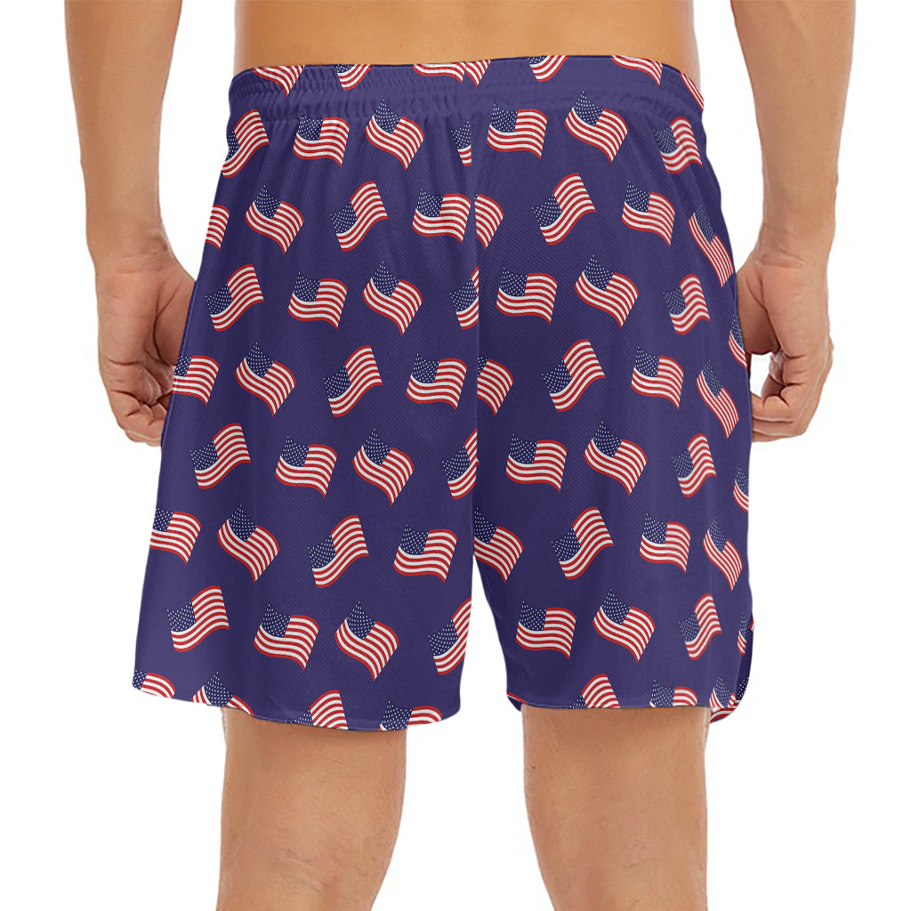 4th of July American Flag Pattern Print Men's Split Running Shorts