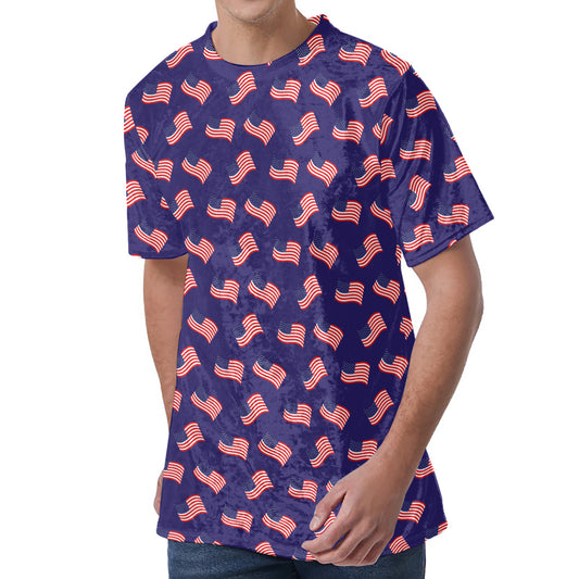 4th of July American Flag Pattern Print Men's Velvet T-Shirt
