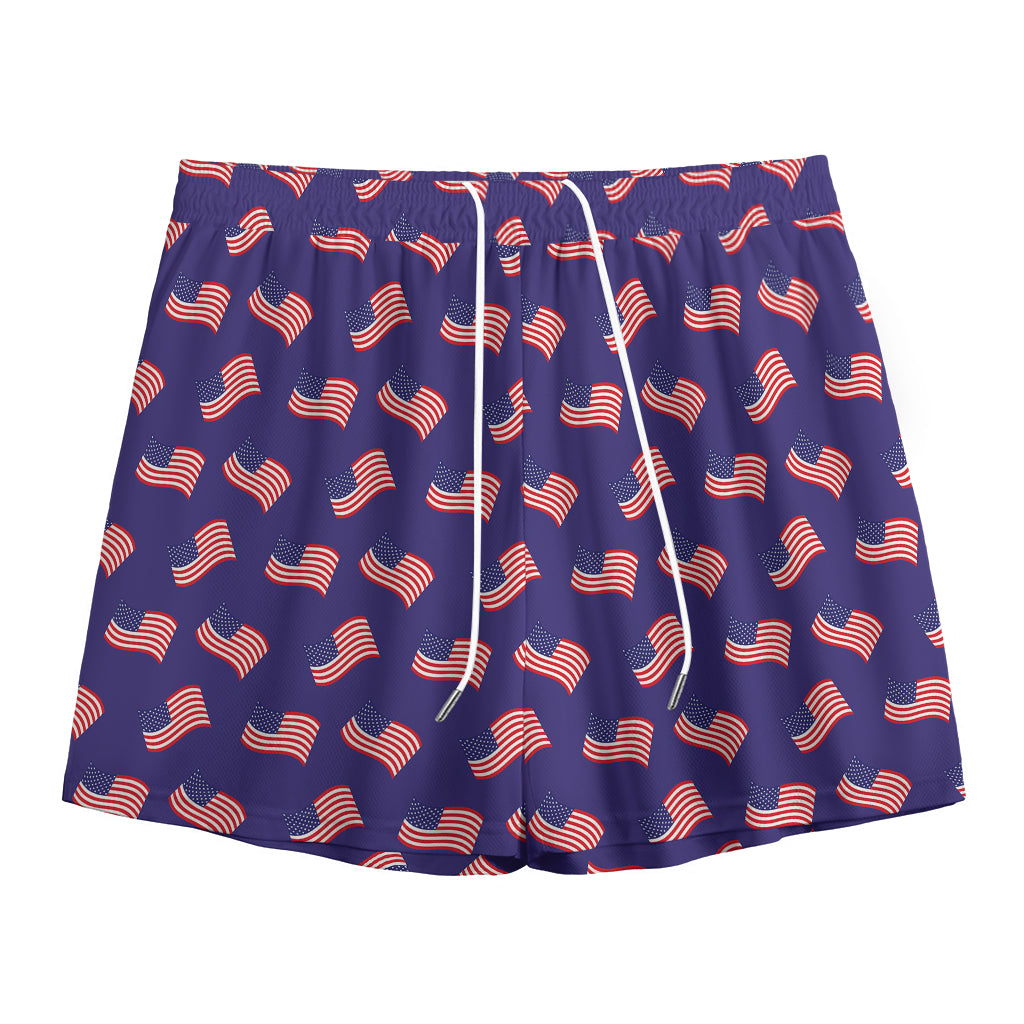 4th of July American Flag Pattern Print Mesh Shorts