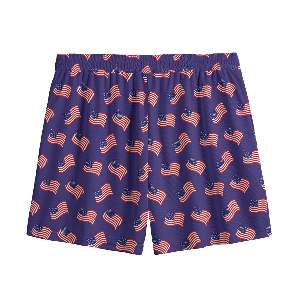4th of July American Flag Pattern Print Mesh Shorts