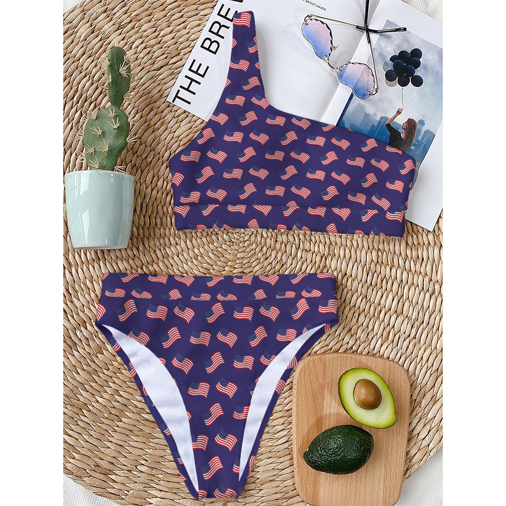 4th of July American Flag Pattern Print One Shoulder Bikini Top
