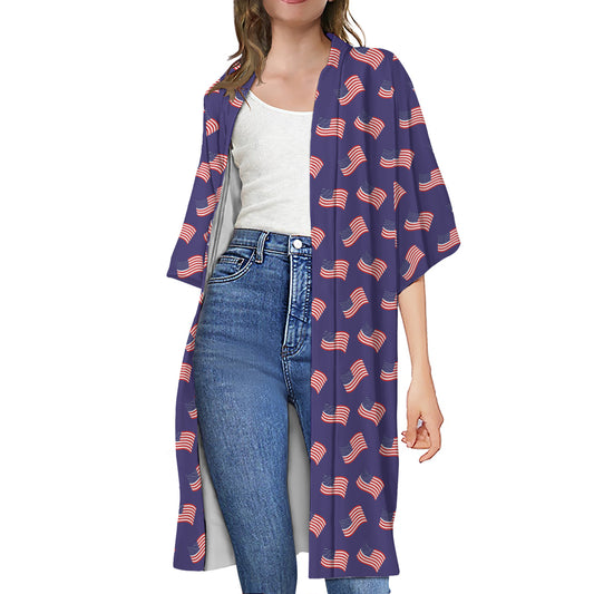 4th of July American Flag Pattern Print Open Front Beach Cover Up
