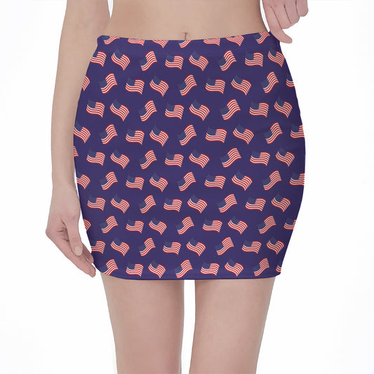 4th of July American Flag Pattern Print Pencil Mini Skirt