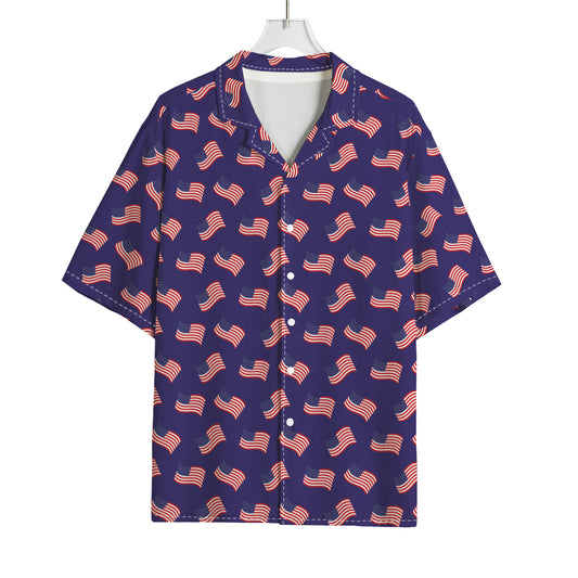 4th of July American Flag Pattern Print Rayon Hawaiian Shirt