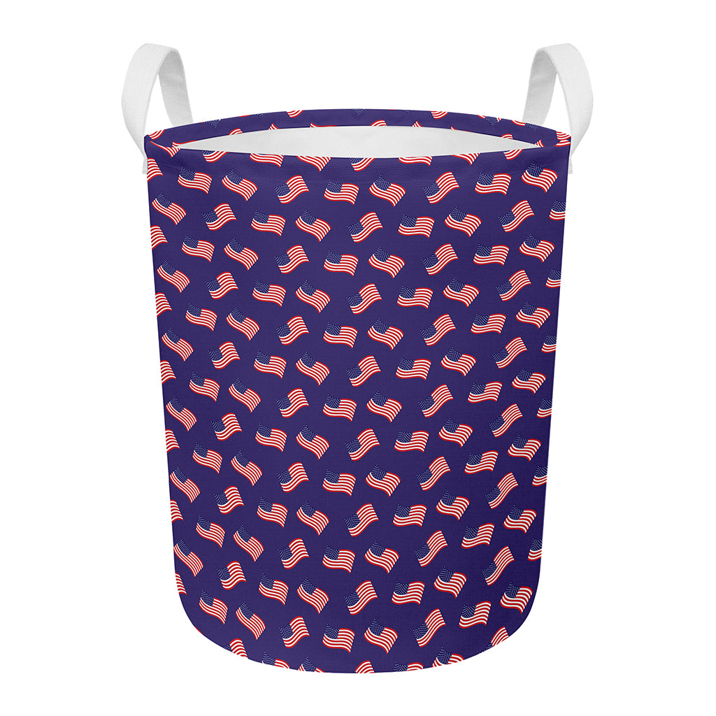 4th of July American Flag Pattern Print Round Laundry Basket