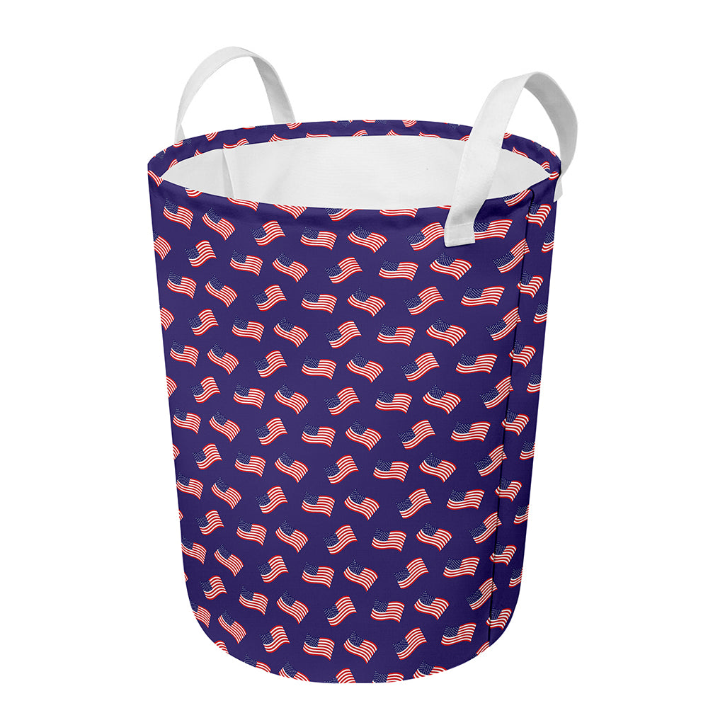4th of July American Flag Pattern Print Round Laundry Basket