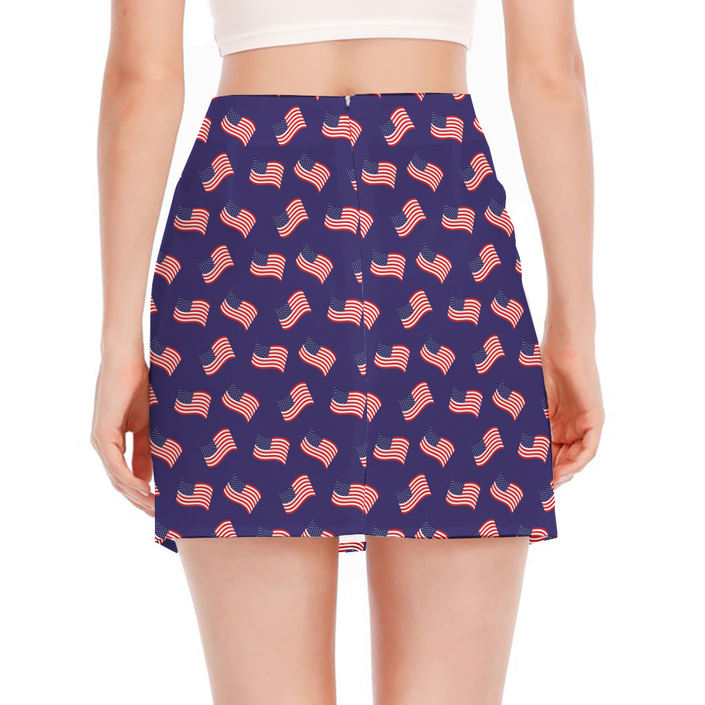 4th of July American Flag Pattern Print Side Slit Mini Skirt