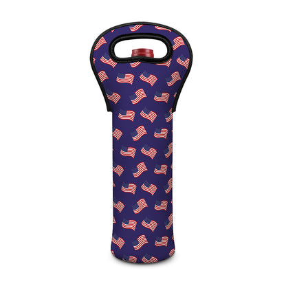 4th of July American Flag Pattern Print Single Neoprene Wine Tote
