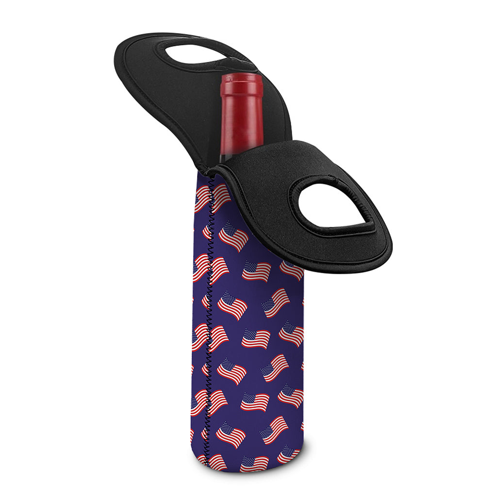 4th of July American Flag Pattern Print Single Neoprene Wine Tote