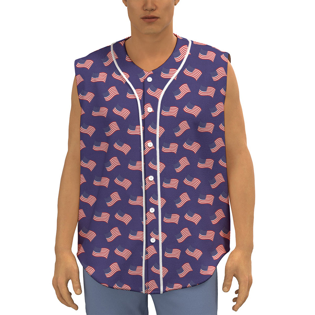 4th of July American Flag Pattern Print Sleeveless Baseball Jersey