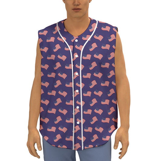 4th of July American Flag Pattern Print Sleeveless Baseball Jersey