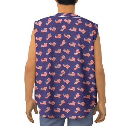 4th of July American Flag Pattern Print Sleeveless Baseball Jersey