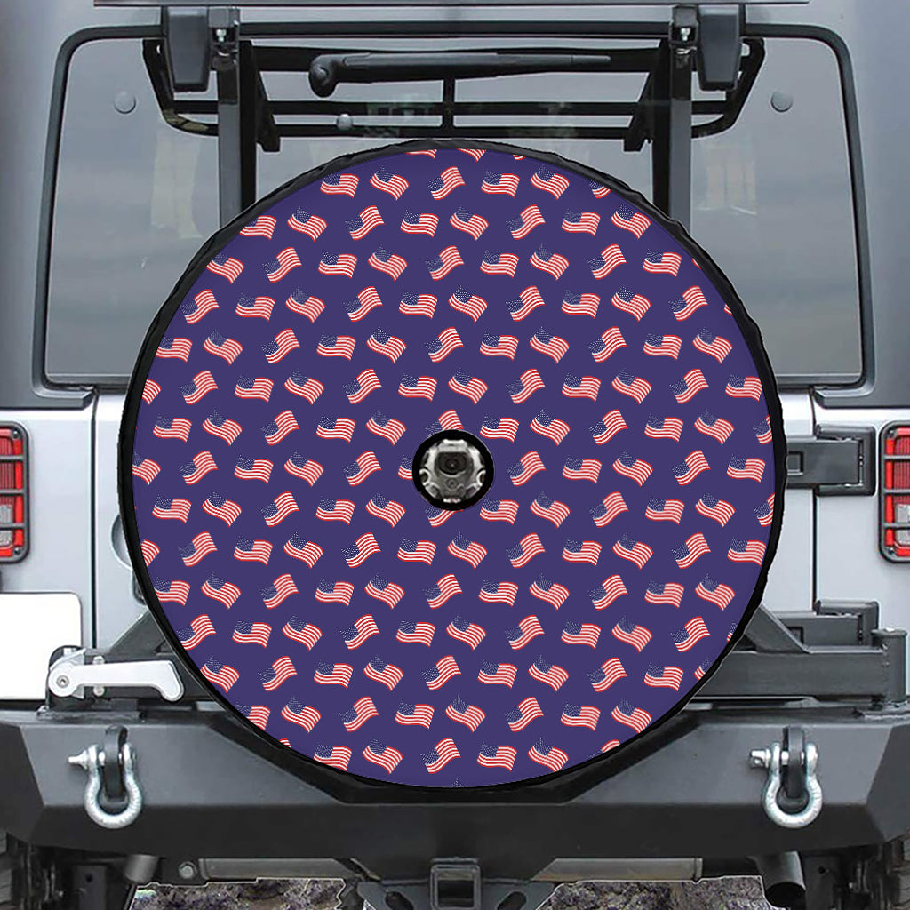 4th of July American Flag Pattern Print Tire Cover With Camera Hole