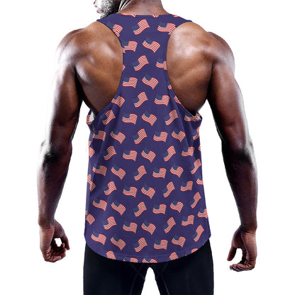 4th of July American Flag Pattern Print Training Tank Top