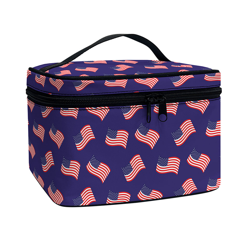 4th of July American Flag Pattern Print Travel Makeup Bag