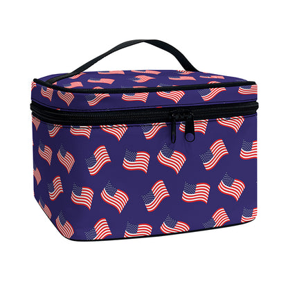 4th of July American Flag Pattern Print Travel Makeup Bag