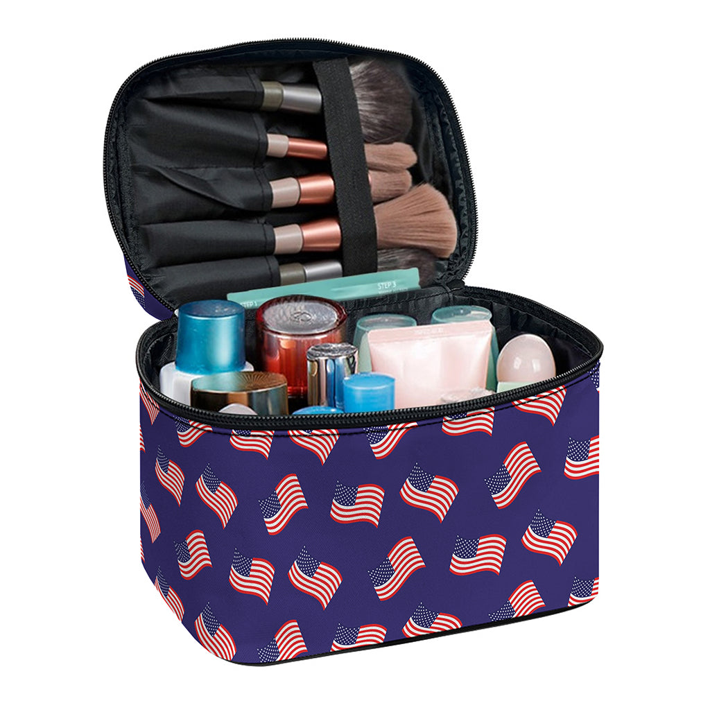 4th of July American Flag Pattern Print Travel Makeup Bag